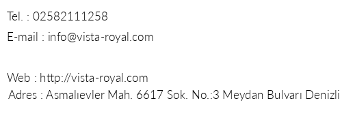 Vista Royal Hotel telefon numaralar, faks, e-mail, posta adresi ve iletiim bilgileri